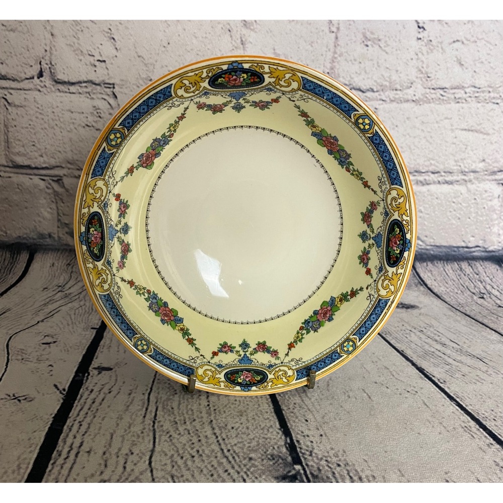 Myott Staffordshire England Argyle Cereal Soup Bowl 6.5" Yellow Trim